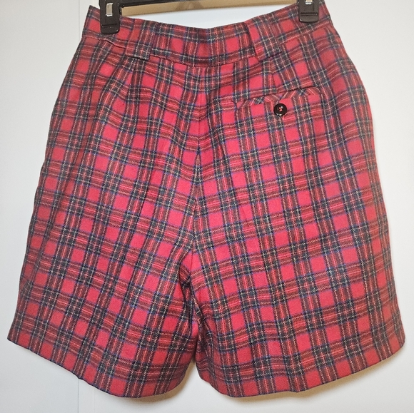 80s Vintage Gorgio Red Christmas Plaid Tartan Wool High Rise Shorts 10 27" Punk - Picture 6 of 16